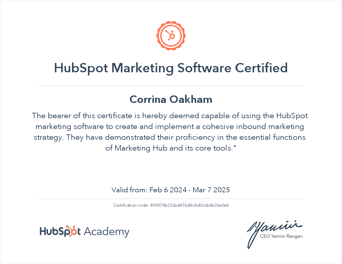 hubspot Marketing Software Certification